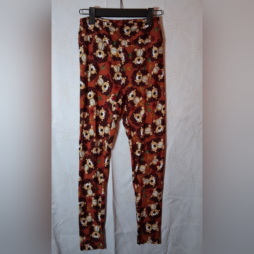 LuLaRoe Hedgehog /Fall Leaves Pattern Leggings - Brown and Tan (RARE)